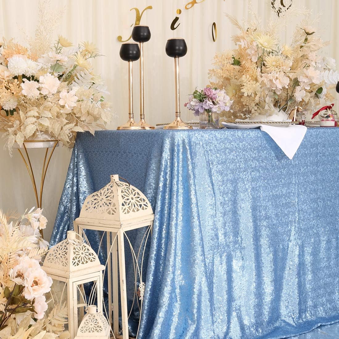 Partydelight Sequin Tablecloth, Christmas Tree Skirt, Sequin Table Overlay Square, 50''X50'', Baby Blue